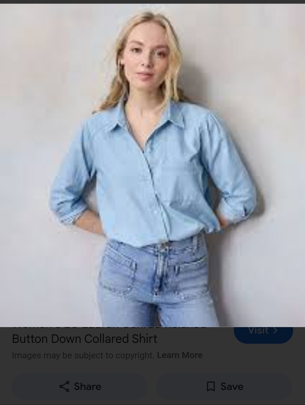 LC Lauren Conrad Pale Blue Button-Down Collared Shirt with Gathered Sleeves